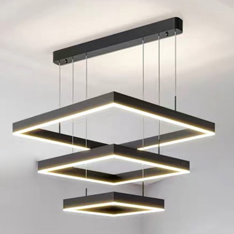 Metal Squares Chandelier Light Fixture Minimalist LED Pendant Lighting Fixture in Black