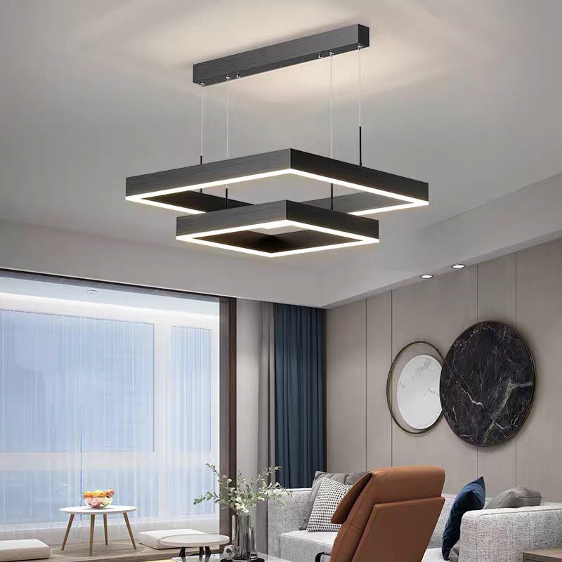 Metal Squares Chandelier Light Fixture Minimalist LED Pendant Lighting Fixture in Black