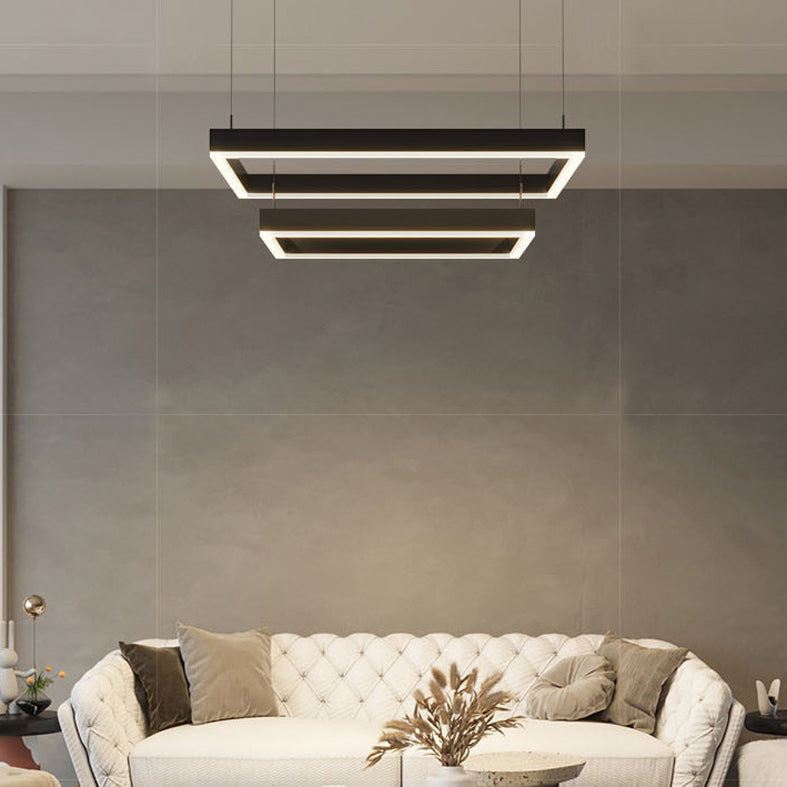 Metal Squares Chandelier Light Fixture Minimalist LED Pendant Lighting Fixture in Black