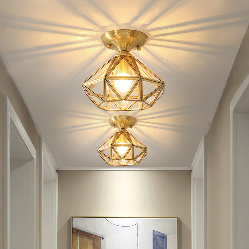 Tradizionale Stile Prismatico Soffitto Light Fixture Glass Massimale Flush Monte in Brass