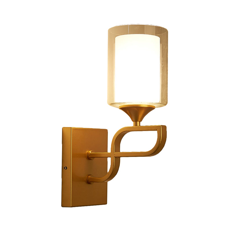 Armed Sconce Light Contemporary Metal 1 Bulb Gold Wall Lighting Fixture with Opal Glass Shade