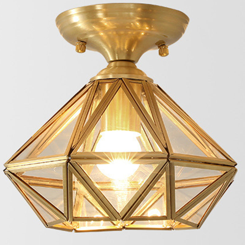 Tradizionale Stile Prismatico Soffitto Light Fixture Glass Massimale Flush Monte in Brass