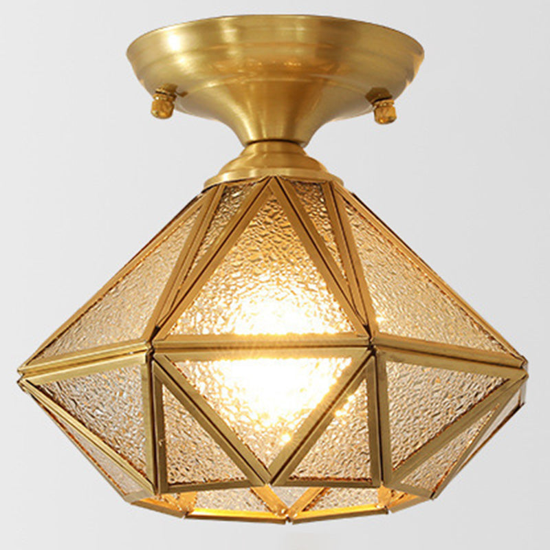 Tradizionale Stile Prismatico Soffitto Light Fixture Glass Massimale Flush Monte in Brass