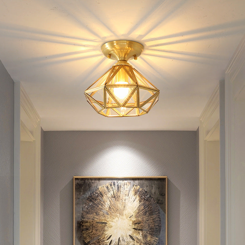Tradizionale Stile Prismatico Soffitto Light Fixture Glass Massimale Flush Monte in Brass