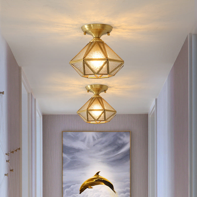 Tradizionale Stile Prismatico Soffitto Light Fixture Glass Massimale Flush Monte in Brass