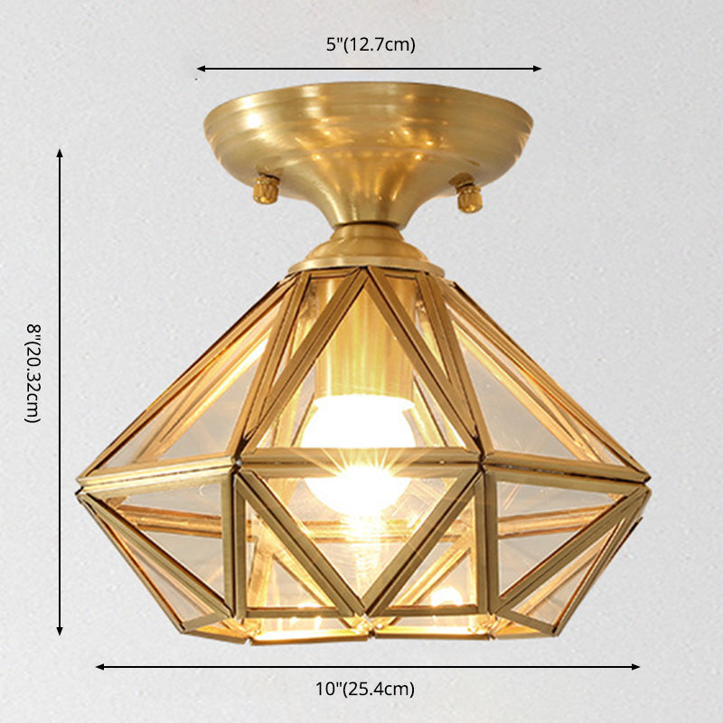 Tradizionale Stile Prismatico Soffitto Light Fixture Glass Massimale Flush Monte in Brass