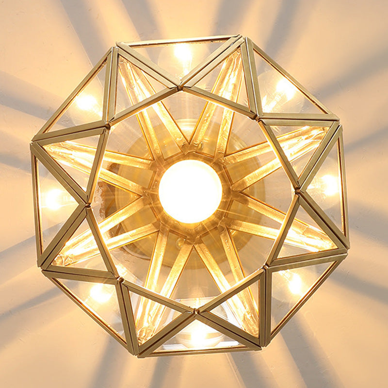 Tradizionale Stile Prismatico Soffitto Light Fixture Glass Massimale Flush Monte in Brass