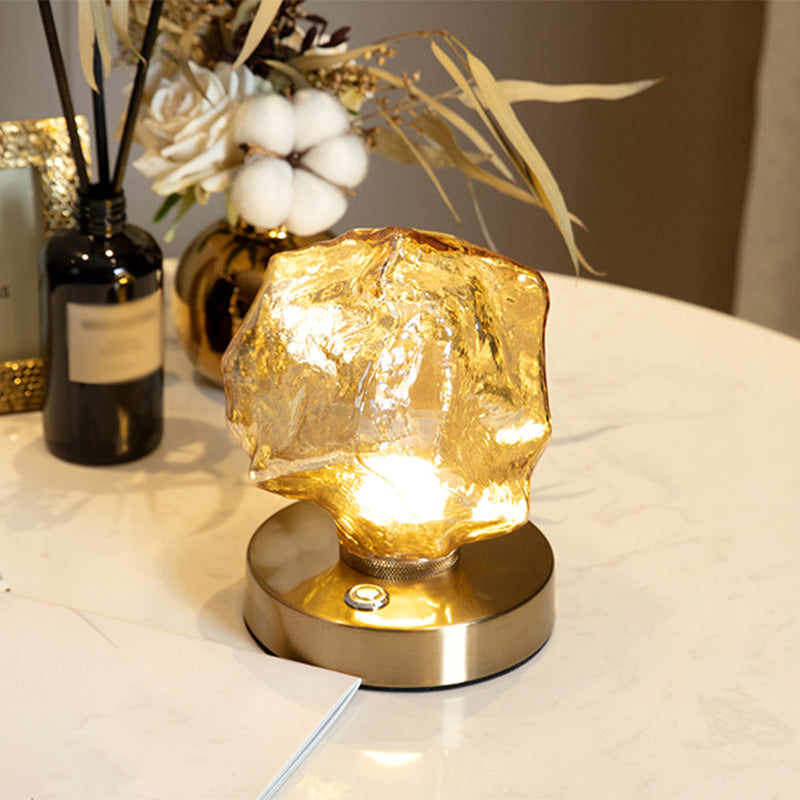 Lampada da tavolo in vetro a forma di roccia Lampada da comodino moderna con finitura dorata a 1 luce