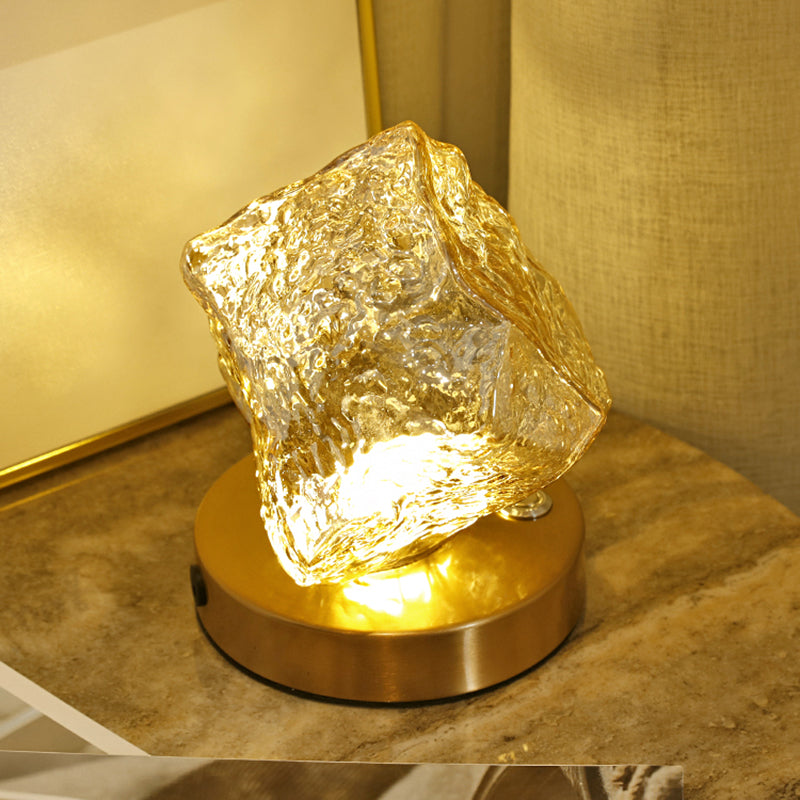 Lampada da tavolo in vetro a forma di roccia Lampada da comodino moderna con finitura dorata a 1 luce