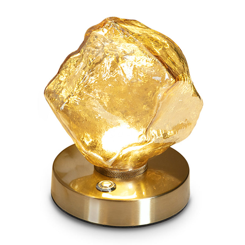 Lampada da tavolo in vetro a forma di roccia Lampada da comodino moderna con finitura dorata a 1 luce