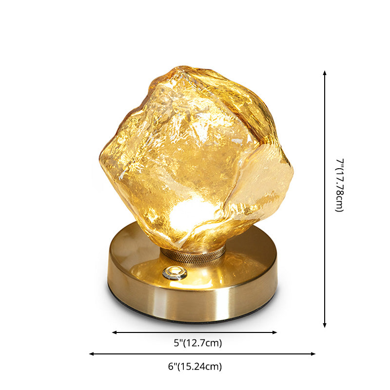 Lampada da tavolo in vetro a forma di roccia Lampada da comodino moderna con finitura dorata a 1 luce