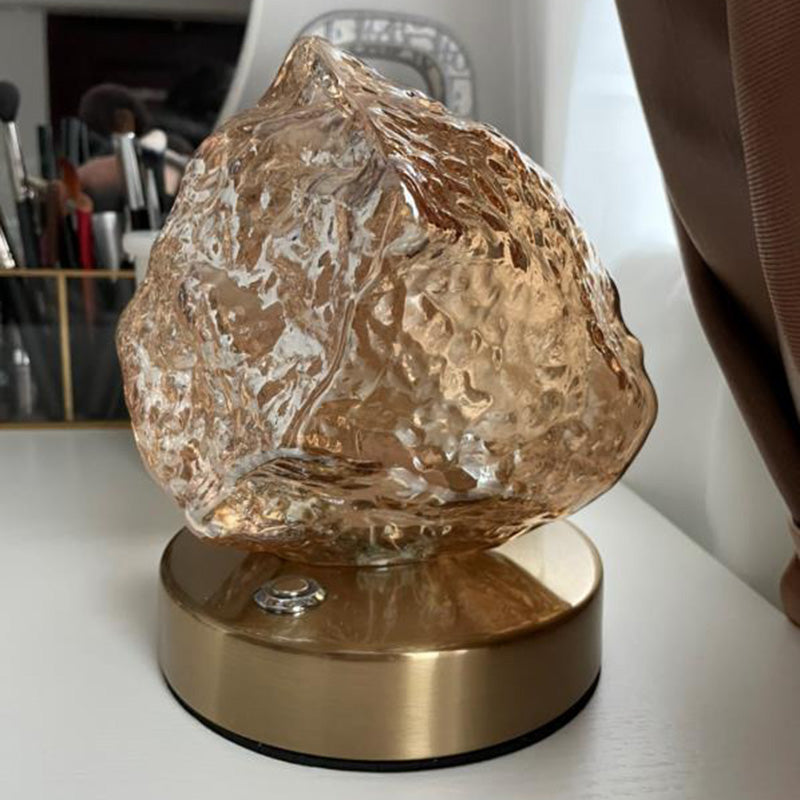 Lampada da tavolo in vetro a forma di roccia Lampada da comodino moderna con finitura dorata a 1 luce