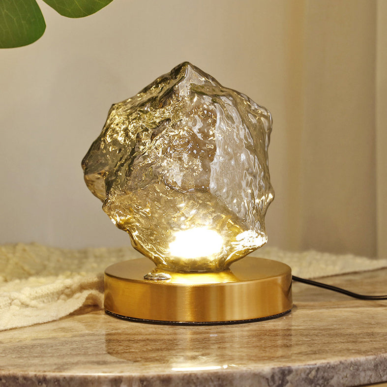 Lampada da tavolo in vetro a forma di roccia Lampada da comodino moderna con finitura dorata a 1 luce