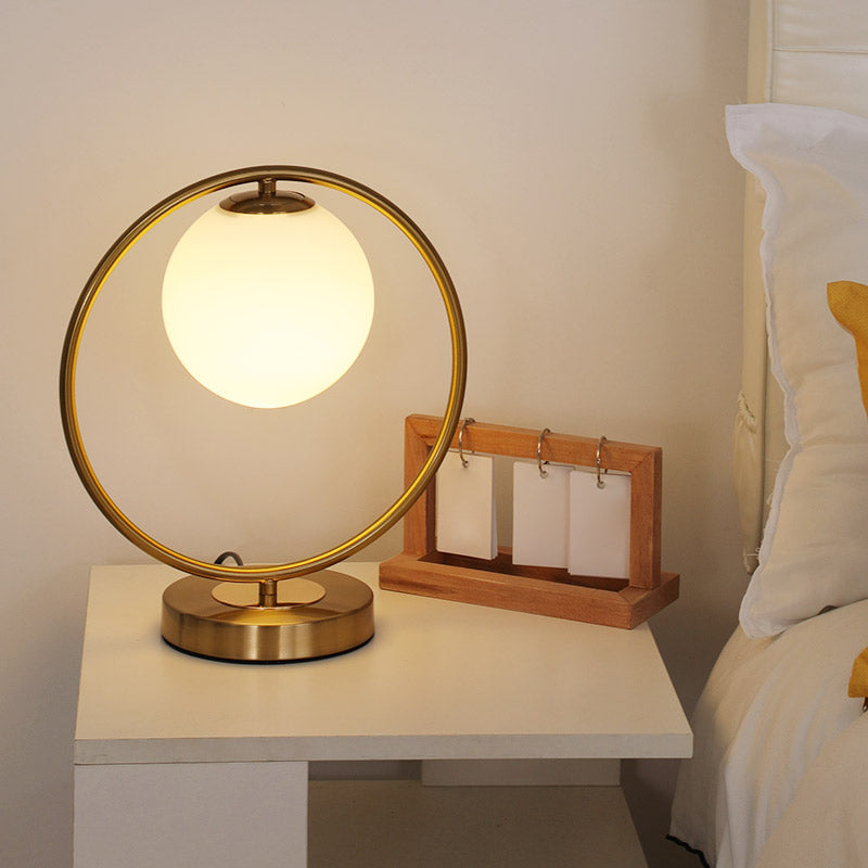 Milk Glass Spherical Night Stand Light Nordic 1 Head Table Light for Bedroom