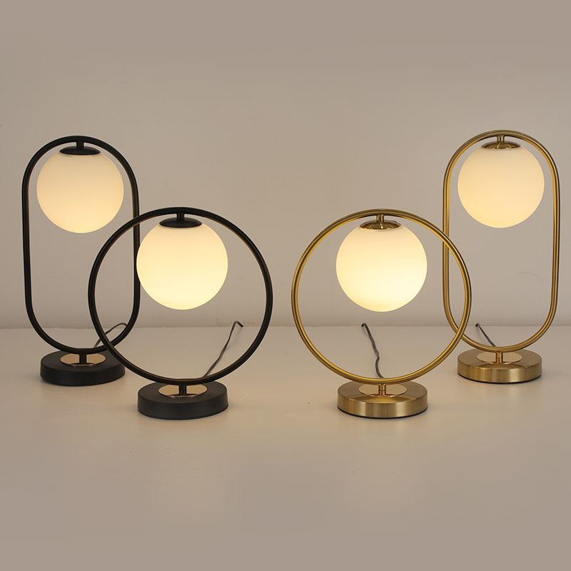 Milk Glass Spherical Night Stand Light Nordic 1 Head Table Light for Bedroom