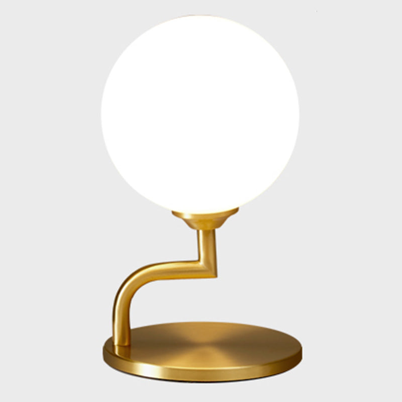 Postmodern Brass Table Lamp Ball Shaped Milk Glass 1-Light Living Room Table Light