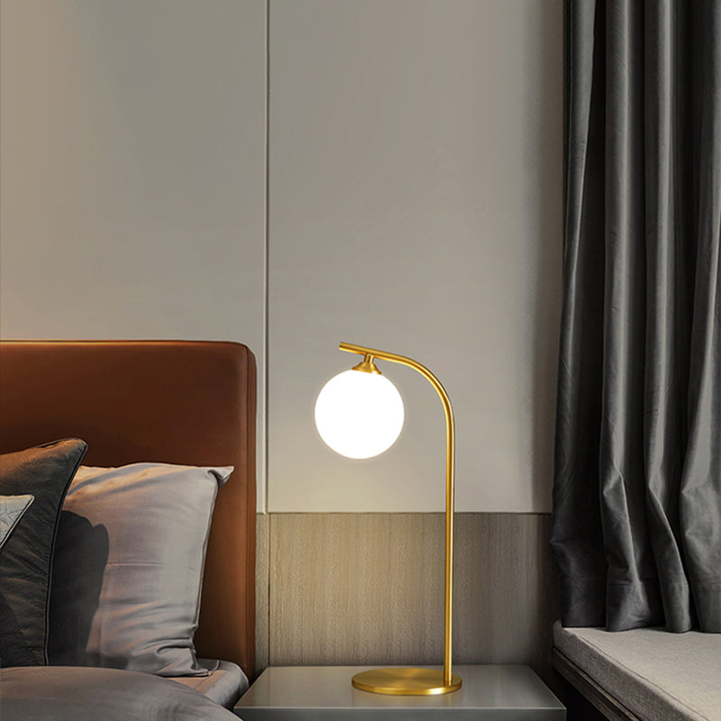 Postmodern Brass Table Lamp Ball Shaped Milk Glass 1-Light Living Room Table Light