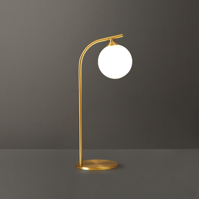 Postmodern Brass Table Lamp Ball Shaped Milk Glass 1-Light Living Room Table Light