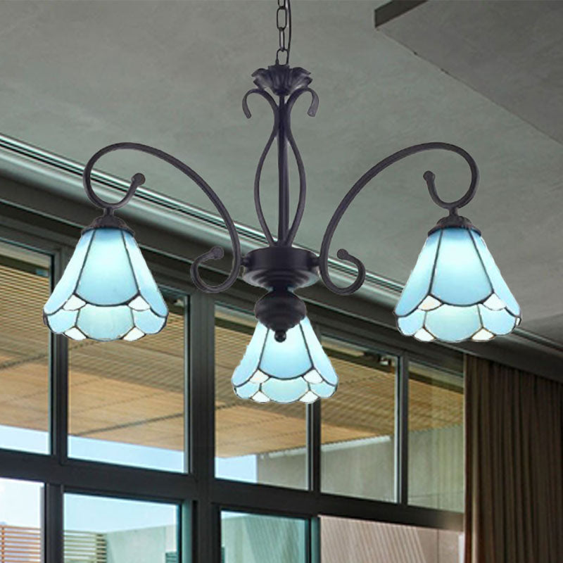 Black 5/6/8 Luci lampadario Lampada Tiffany Stile Blu Glass Cono Kit lampada a sospensione