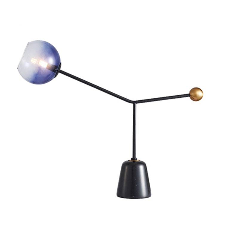 Blue Glass Globe Nightstand Lamp Post-modern 1-Light Black Table Light
