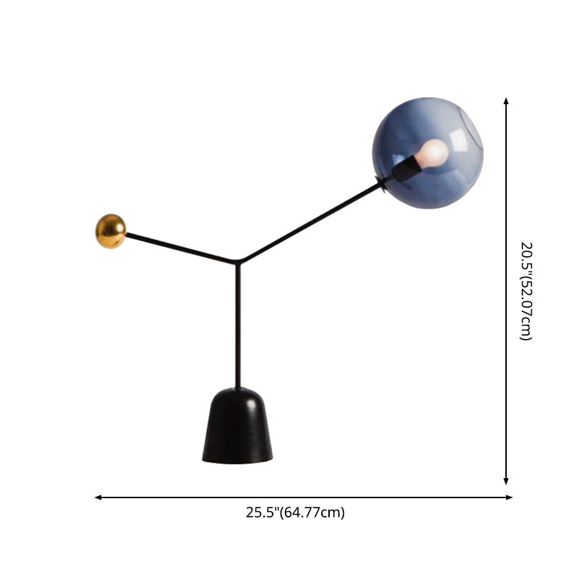 Blue Glass Globe Nightstand Lamp Post-modern 1-Light Black Table Light