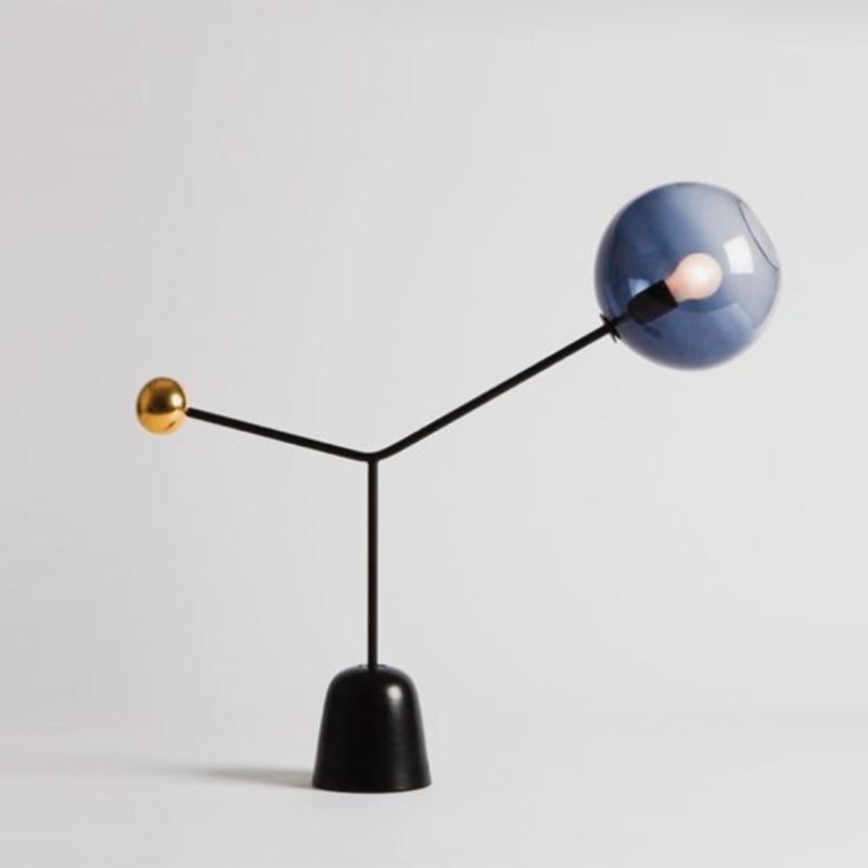 Blue Glass Globe Nightstand Lamp Post-modern 1-Light Black Table Light
