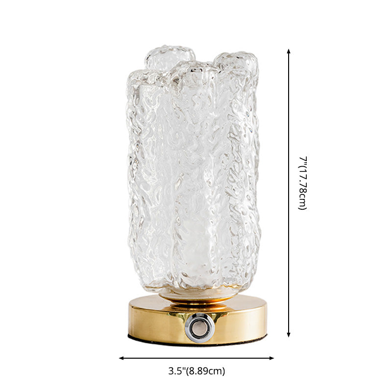 Clear Textured Glass Cylindrical Night Lamp Modern 1 Head Gold Table Light