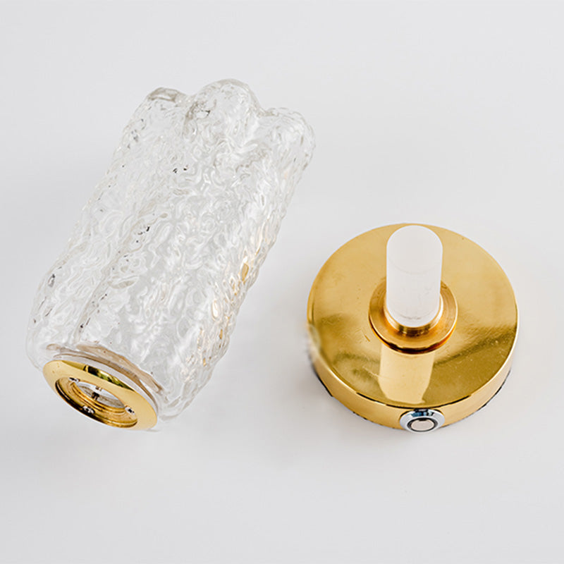 Clear Textured Glass Cylindrical Night Lamp Modern 1 Head Gold Table Light