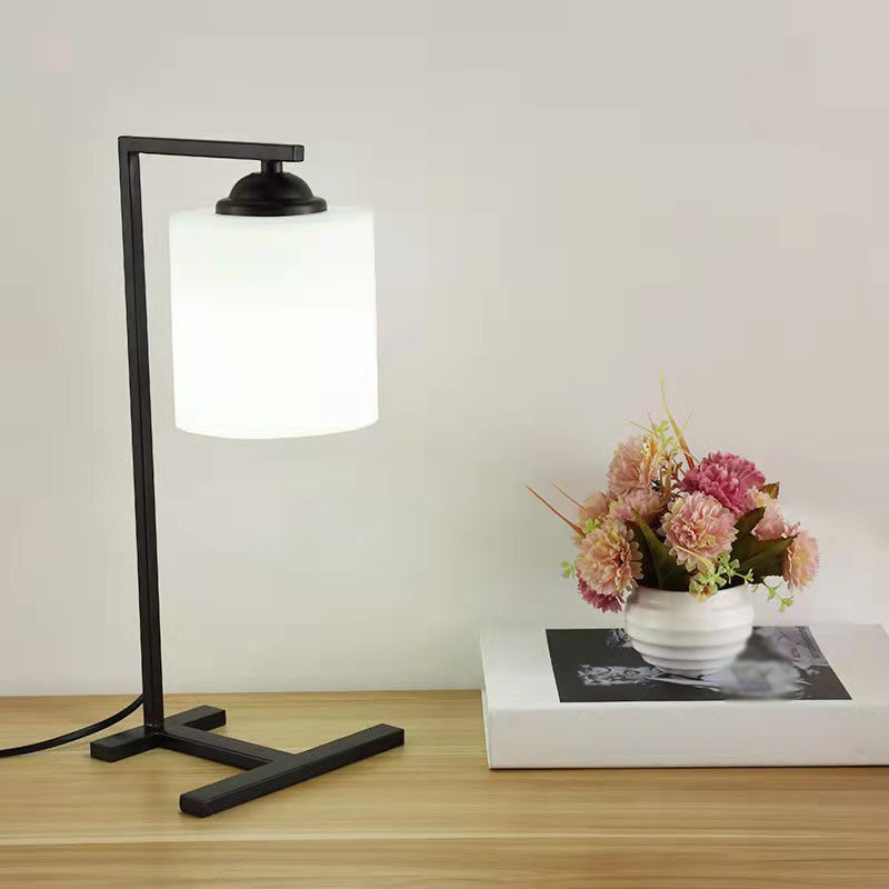 Lumo cilindrico di vetro opalino Luce minimalista a 1 luci nere lampada da comodino