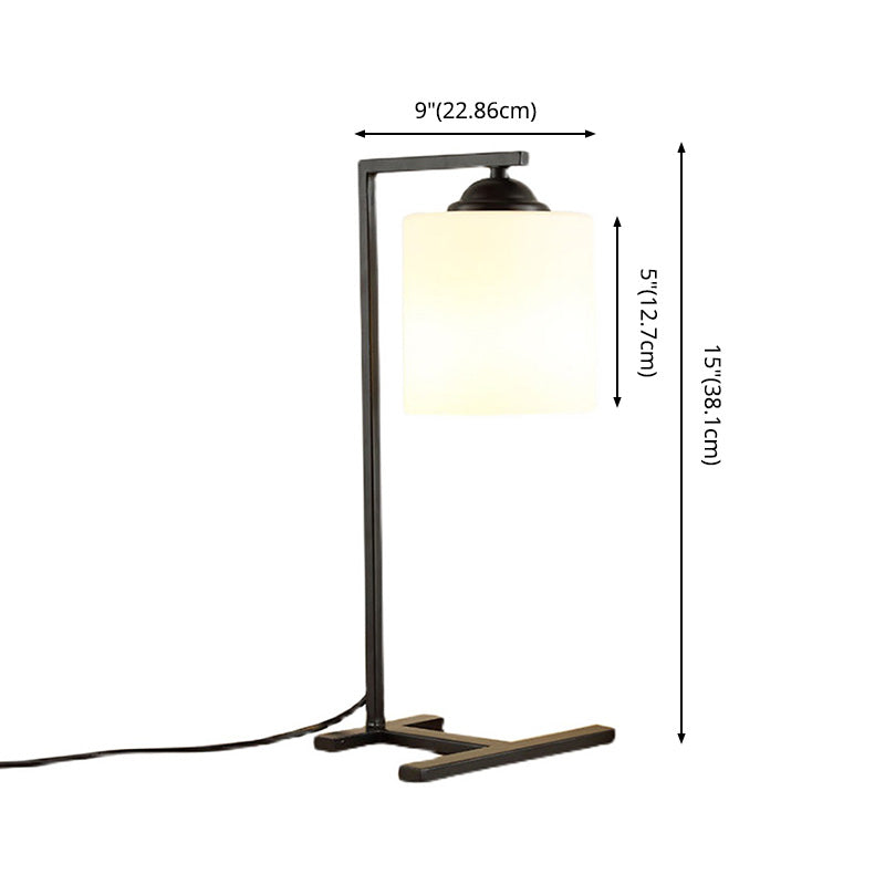 Lumo cilindrico di vetro opalino Luce minimalista a 1 luci nere lampada da comodino