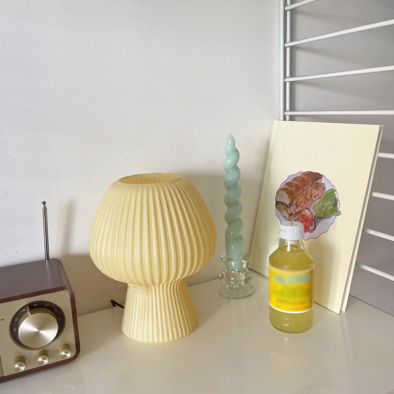 Macaron Torchiere Shaped Night Lamp Ribbed Glass 1-Light Bedroom Table Light