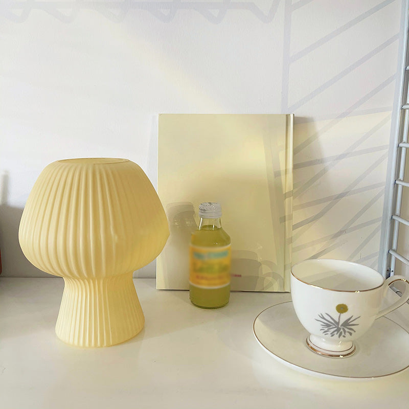 Macaron Torchiere Shaped Night Lamp Ribbed Glass 1-Light Bedroom Table Light