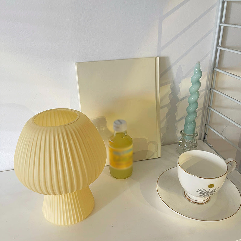 Macaron Torchiere Shaped Night Lamp Ribbed Glass 1-Light Bedroom Table Light