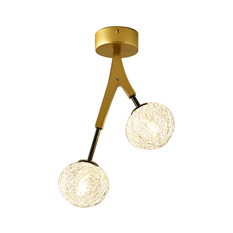 Luminaire semi-encastré à boule tissé à la main, plafonnier moderne à 1 tête, finition dorée