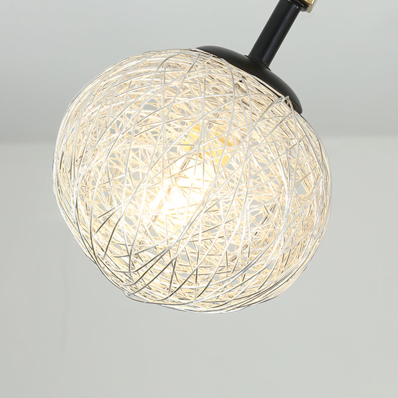 Luminaire semi-encastré à boule tissé à la main, plafonnier moderne à 1 tête, finition dorée