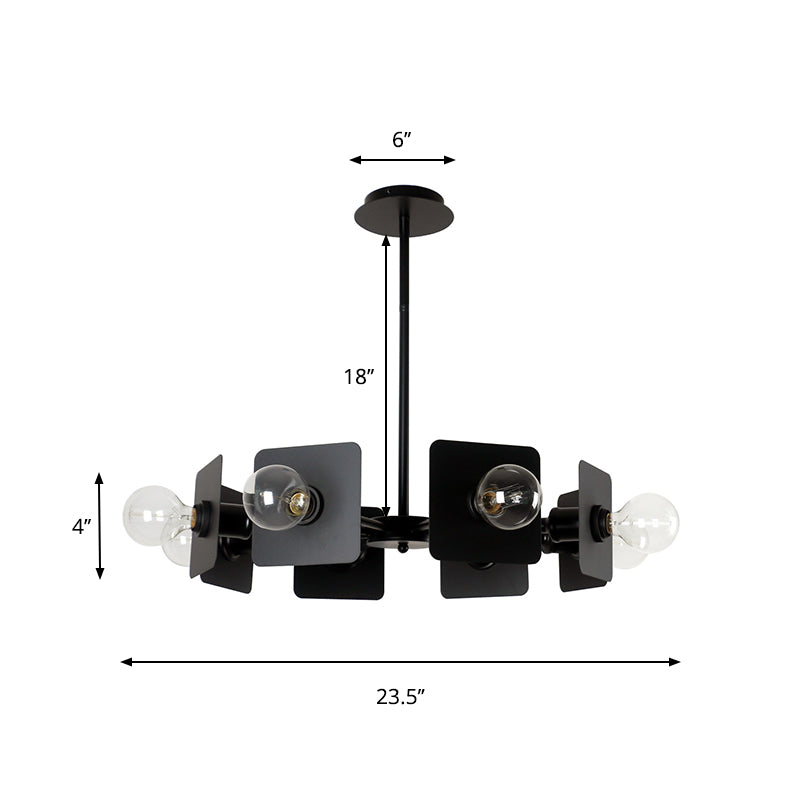 Metal Square Chandelier Lighting Industrial Style 8-Head Black Ceiling Light Fixture with Bare Bulb for Restaurant