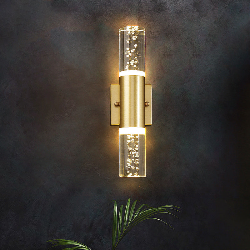 Bubble Crystal Gold Wall Light Cilinder 1/2/3 koppen Minimalistische LED -wandlamp voor de woonkamer