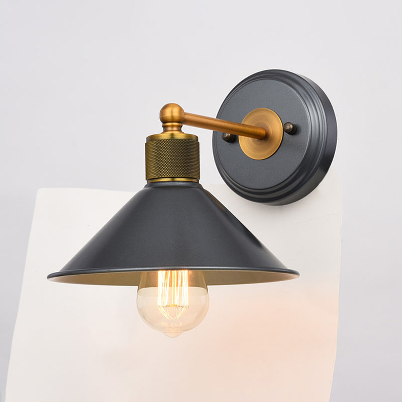 Cone Shade Wall Mounted Lamp Vintage Style Metal 1 Bulb Black and Gold Wall Sconce Lighting