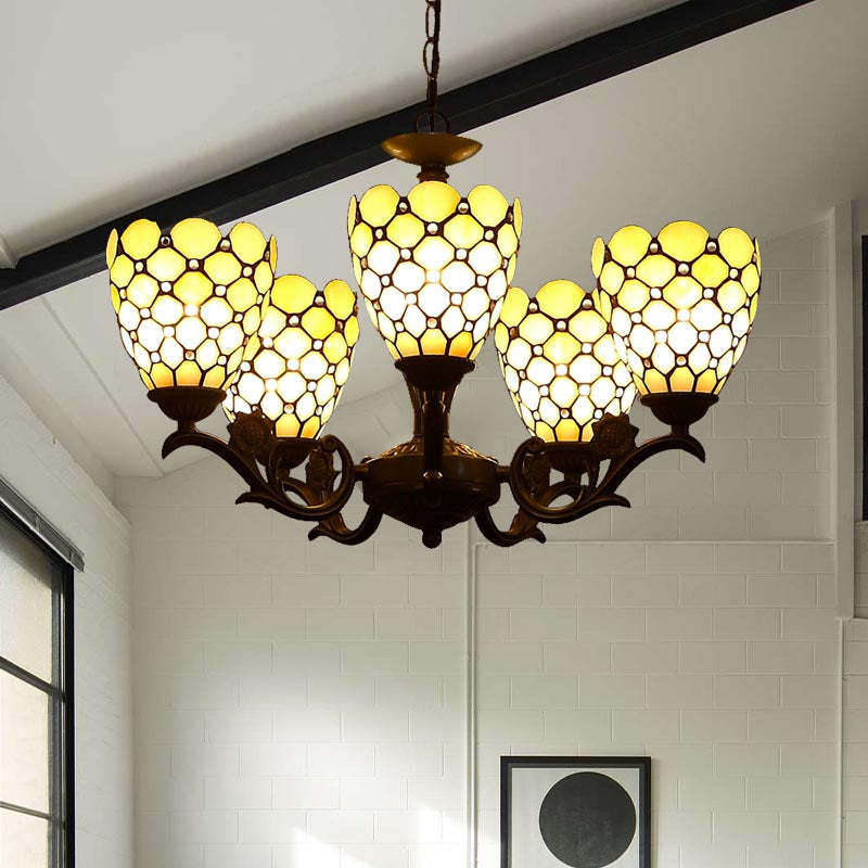 Tiffany bijou du lustre de lustre 5 lumières lampe de suspension en verre beige en noir