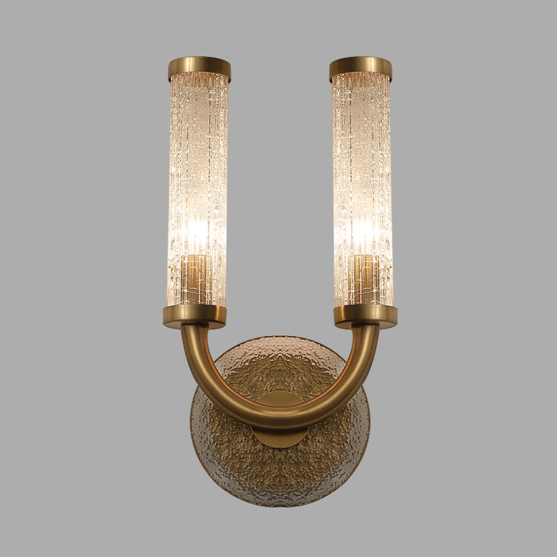Traditional U-Shaped Wall Lighting 2 Lights Crackle Glass Wall Mounted Lamp in Gold