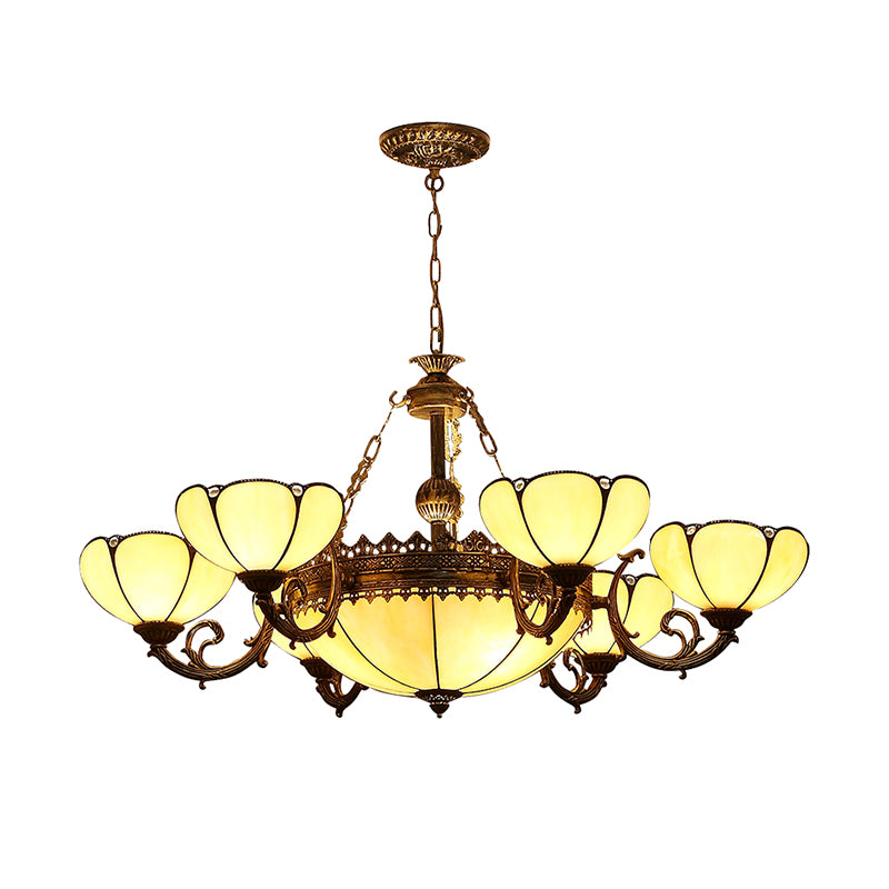 Lampadario a pendente in vetro giallo fiorito barocco a 8 luci lampada a goccia nera per camera da letto