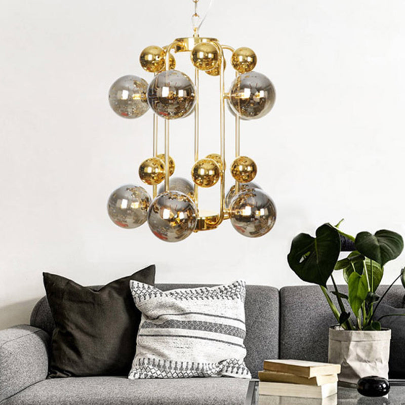 Global Living Room Hanging Lighting Amber/Smoke Gray Glass 10 Lights Contemporary LED Ceiling Chandelier