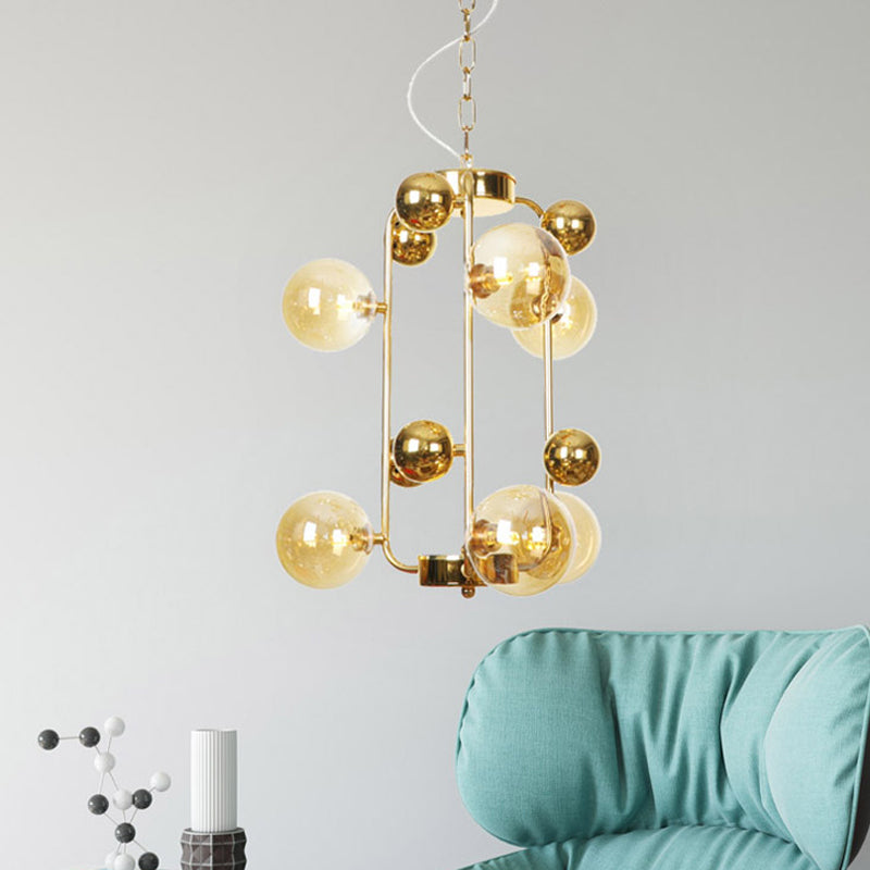 Global Living Room Hanging Lighting Amber/Smoke Gray Glass 10 Lights Contemporary LED Ceiling Chandelier