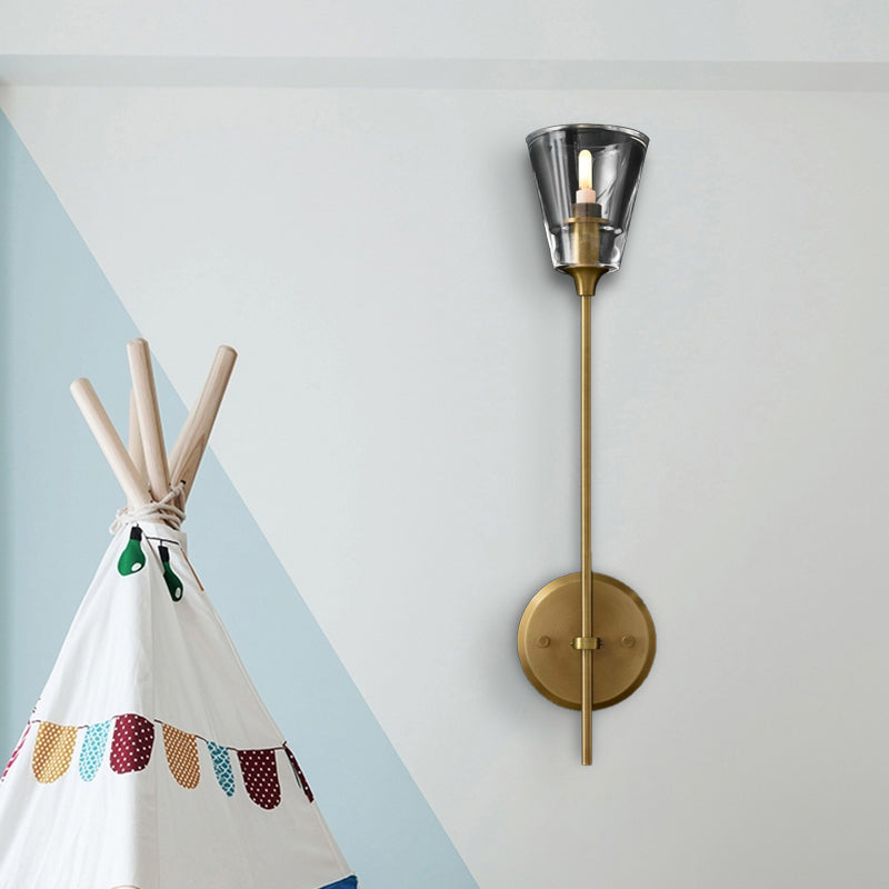 Conical Bathroom Wall Lamp Retro Clear Glass 1/2 Lights Black/Brass LED Wall Mount Lighting