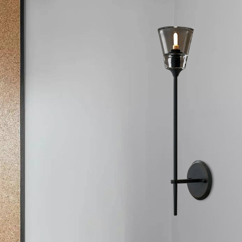 Conical Bathroom Wall Lamp Retro Clear Glass 1/2 Lights Black/Brass LED Wall Mount Lighting