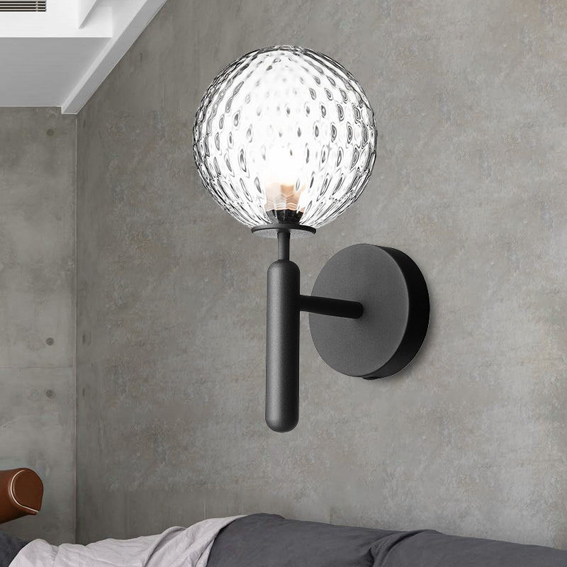 Black Globe Wall Lamp Minimalist Dimple Glass Single Bulb Bathroom Wall Mounted Light Fixture