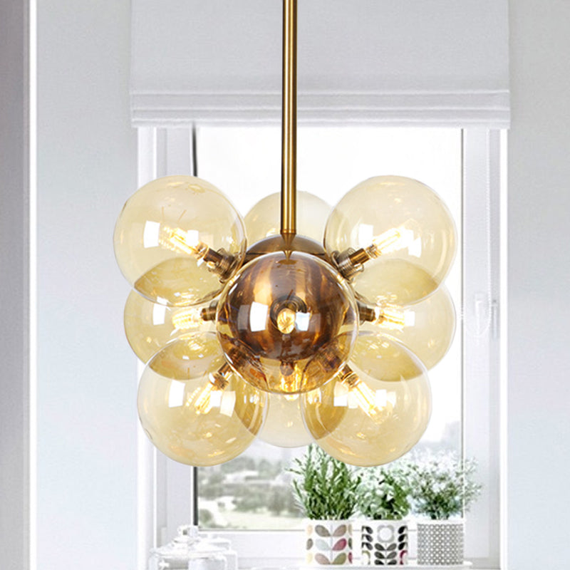 Ball LED Chandelier Pendant Lighting Modern Textured White/Amber Glass 9 Heads Dining Room Hanging Ceiling Lamp