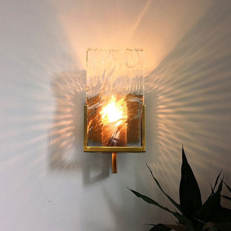 Vintage Rectangle Wall Lamp Single Light Clear Crystal Glass LED Wall Sconce Lighting in Gold
