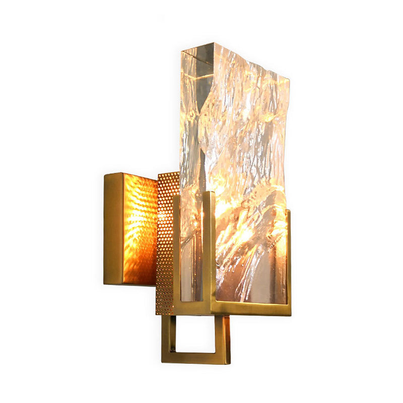 Vintage Rectangle Wall Lamp Single Light Clear Crystal Glass LED Wall Sconce Lighting in Gold