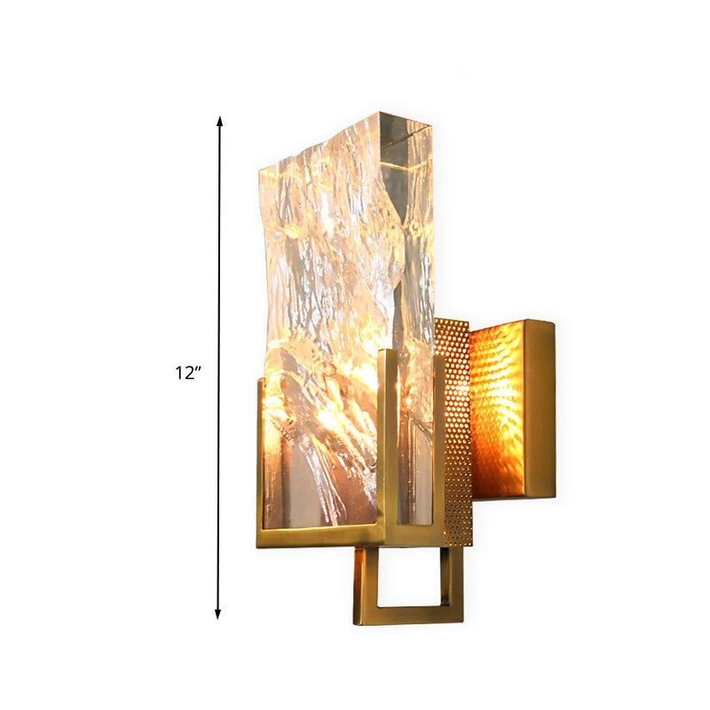 Vintage Rectangle Wall Lamp Single Light Clear Crystal Glass LED Wall Sconce Lighting in Gold